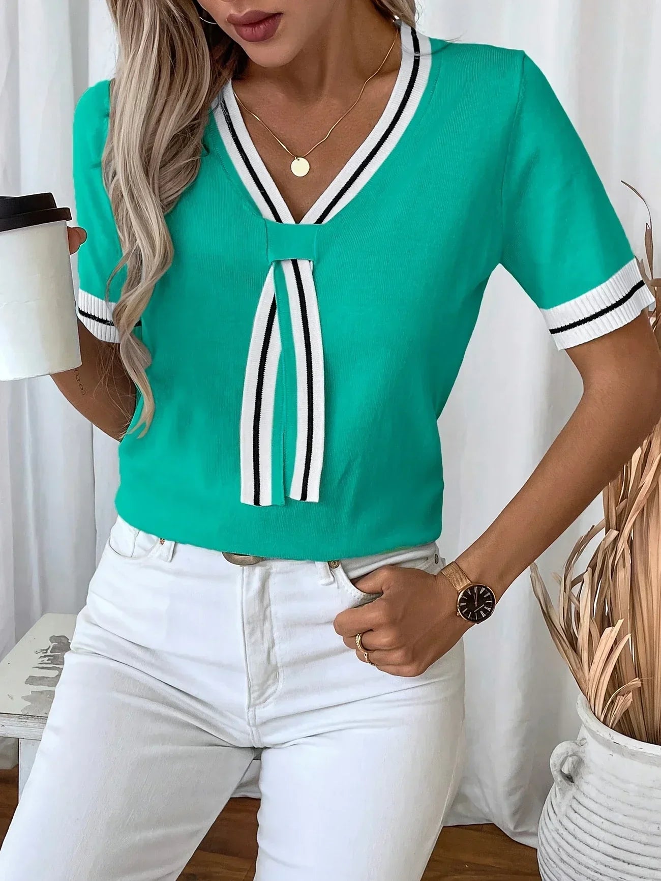 Brunella - Eleganz V-Ausschnitt Strick Oberteil